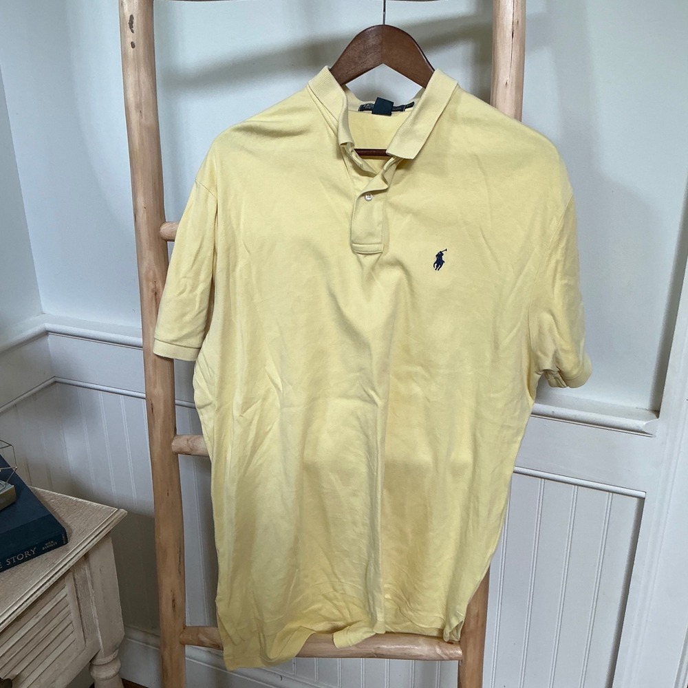 Polo Ralph Lauren Mens Large Pale Yellow Short Sleeve Cotton Pique Polo Shirt